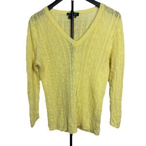 Lauren Ralph Lauren Sweater Women’s Sz L 100% Linen Cable Knit V-Neck